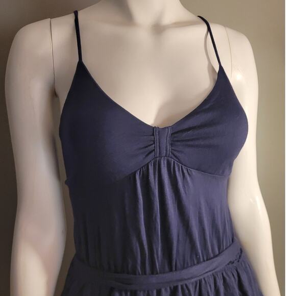 American Eagle Navy Ruffle Mini Dress M Balletcore Minimal Tiered Cotton Modal - Picture 3 of 11